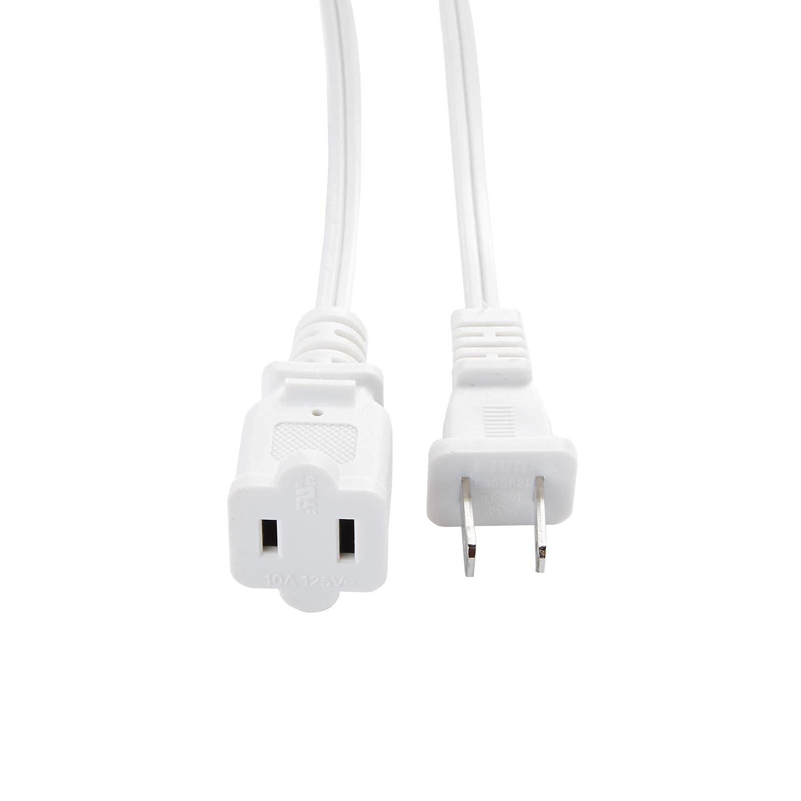 5 Ft Power Cable 2 Prong, Ac Outlet Polarized Us Indoor Male Female Extension Cord For Nema 5 15P To Nema 5 15R, 10A 125V, White