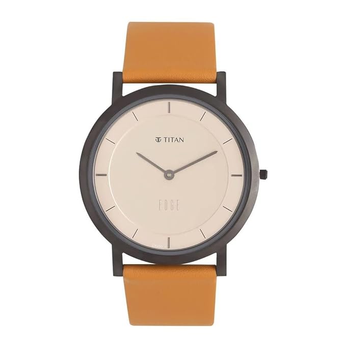 Edge Titan Beige Dial Analog Leather Strap Watch For Men-Ns1595Ql01/Nt1595Ql01