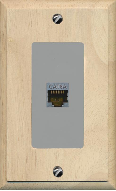 Riteav Cat 6A 1 Port Shielded Cat6A Wall Plate 1 Gang Decorative   1 Gang [Wood/Gray]