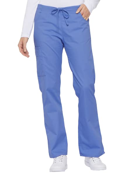 Dickies Womens Signature Mid Rise Drawstring Scrubs Cargo Pant, Ciel, Small Tall
