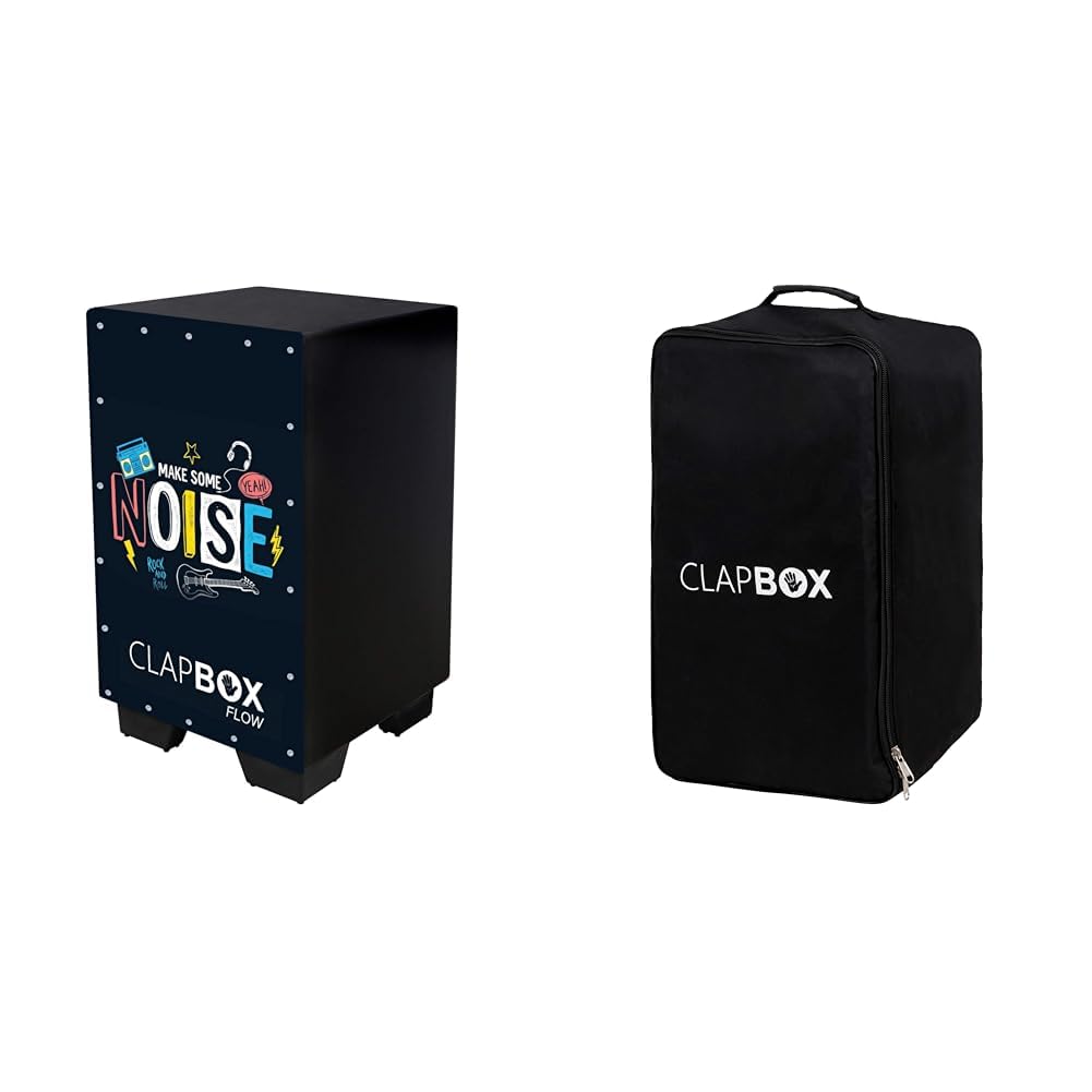 Clapbox Flow Graphic Cajon  Walnut Wood with 3 Internal Snares & Clapbox Cajon Bag with Carry Handle and Shoulder Straps  Univ