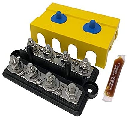 Bay Marine Supply Busbar   Dual 250 Amp 4 Post Power Distribution Block   5/16'' & 5/16'' Stainless Steel Posts For Marine, Sola