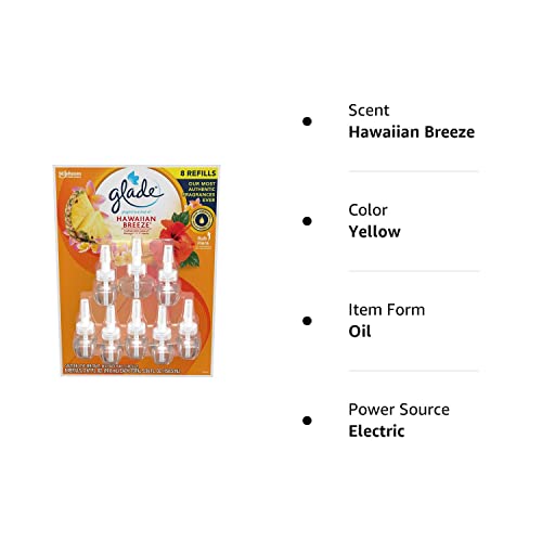 Glade Hawaiin Limited Edition Plugins Scented Oils Refills 25% More 8 Ct Hawaiian Breeze, 8 Count (Pack Of 1), Yellow, 5 Fl Oz