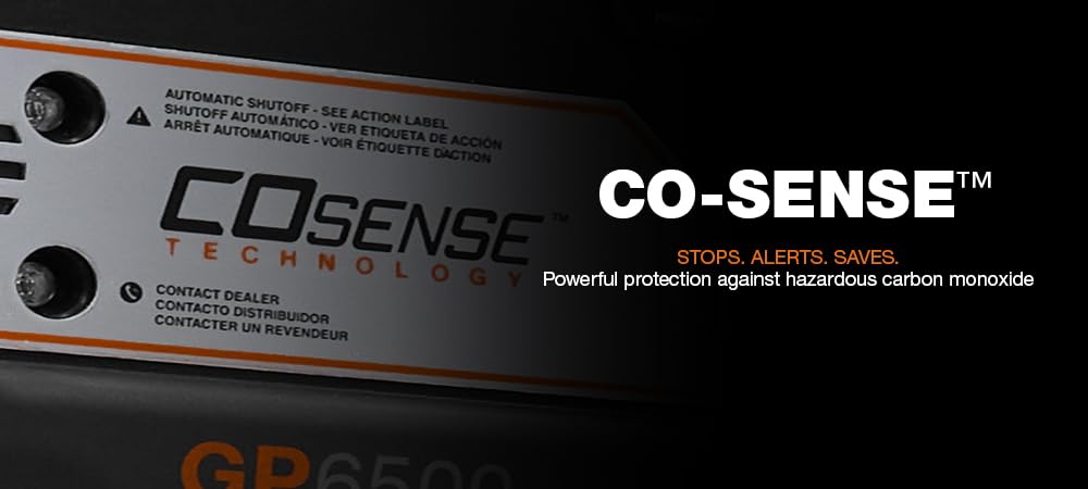 Generac 7672 Gp6500 6,500 Watt Gas Powered Portable Generator With Cord   Cosense Technology   Powerrush Advanced Technology   P