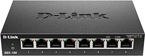D Link Ethernet Switch, 8 Port Gigabit Unmanaged Metal Fanless Desktop Or Wall Mount Design (Dgs 108)