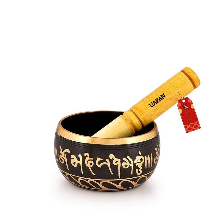 Uapan Singing Bowl, Tibetan Buddhist Prayer Instrument With Wooden Stick, Meditation Bowl, Music Therapy (5 Inch)