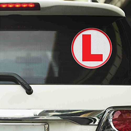 Cvanu 2Pcs Reflective LBoard Learner Driver Vinyl Exterior Decal Red_(15Cm X 15Cm)_C1