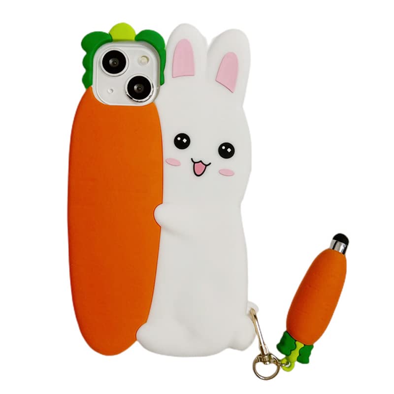 Yakvook Kawaii Phone Cases Apply To Iphone 14 Pro Max,Cute Cartoon Bunny Carrot Phone Case With Carrot Stylus 3D Rabbit Case For