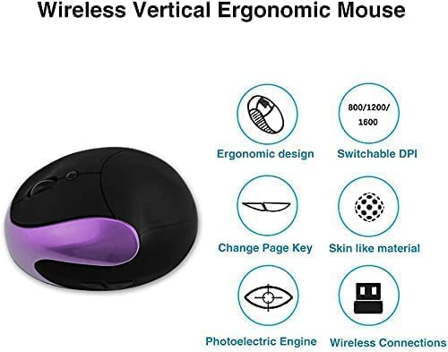 Ergonomic Vertical Mouse, Wireless 2.4G High Precision Rechargeable Ergonomic Mouse Optical Mice With Adjustable Dpi 800/1200/16