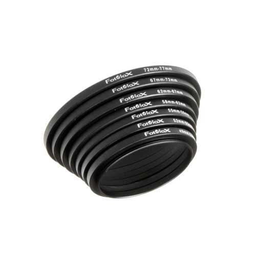 Fotodiox 7 Step Up Ring Filter Adapter Set, Anodized Aluminum, 49-52Mm, 52-55Mm, 55-58Mm, 58-62Mm, 62-67Mm, 67-72Mm, 72-77Mm