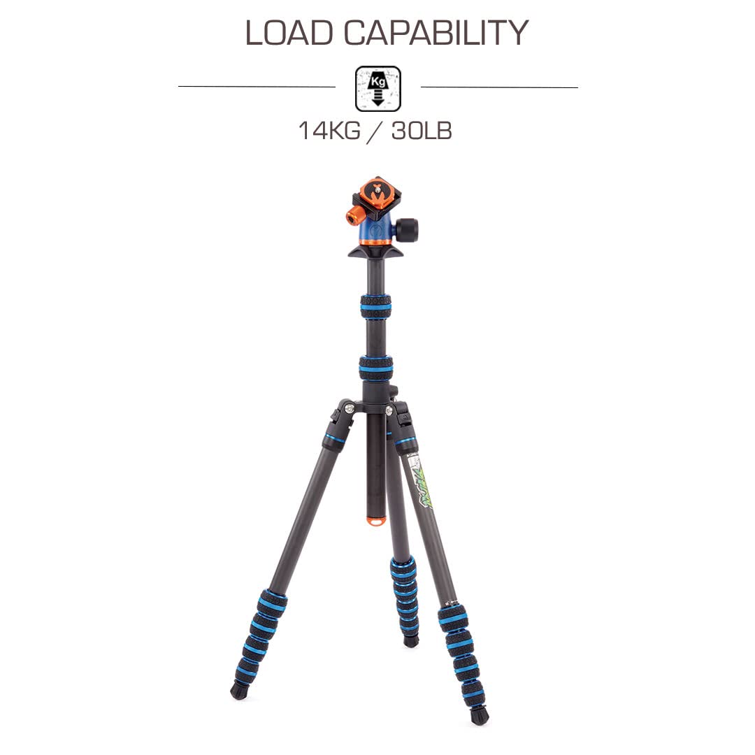 3 Legged Thing Punks Brian 2.0 Carbon Fibre Travel Friendly Tripod   Compact & Adjustable Camera Tripod With Three Detachable Legs   Blue/Black (Brianblue2.0)