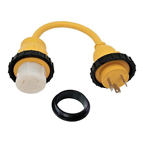 Parkworld 885927 Shore Power Adapter Cord Rv 30A 125V L5 30P Male To Marine Twist Lock Ss1 50R 50A 125V Female (Yellow)