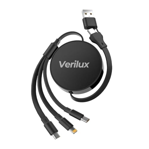 Verilux 3 In 1 Usb To Type C Cable, Pd 100W Multi Usb A/C To Usb C/LightNing/Micro Usb Cable, 3.6Ft Retractable Car Charger Typ
