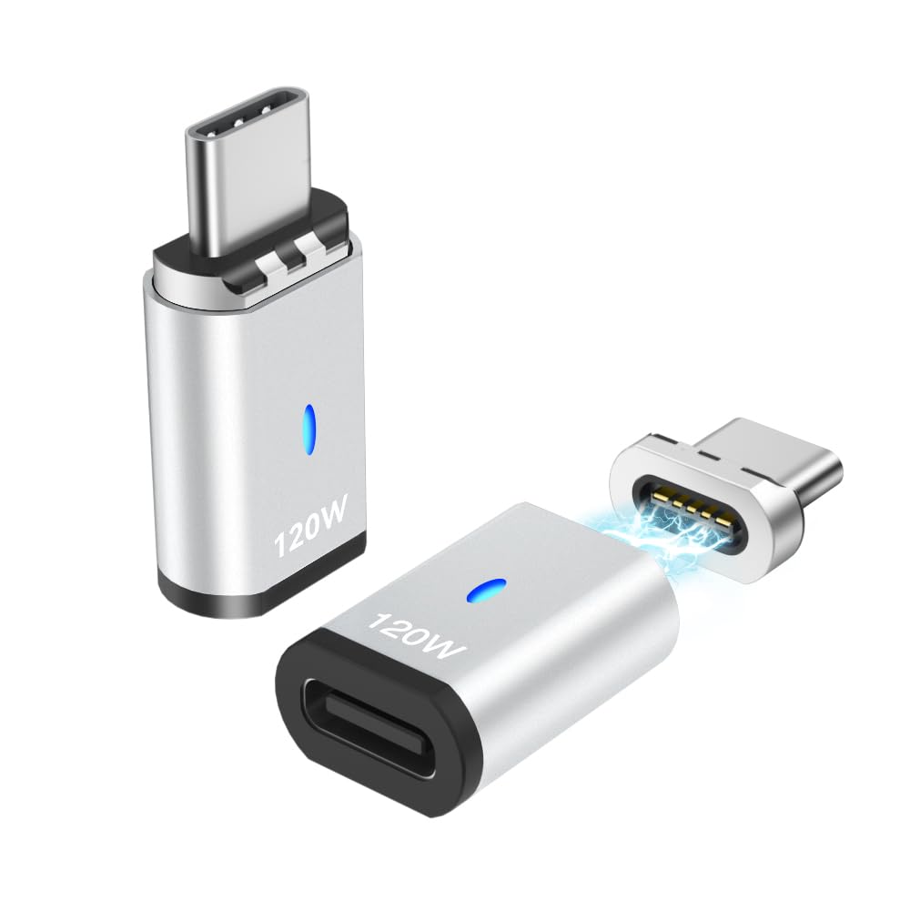 Sheeast Usb C Magnetic Adapter 2 Pack, Usb2.0 Type C Straight Connector 5Pin With Pd 120W Charge And 480Mbps Data Transfer, Comp