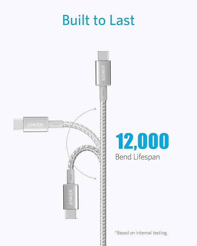 Anker Cable 100W (10Ft, 2Pack), New Nylon Usb C To Usb C Cable 2.0, Type C Charger Fast Charging For Macbook Pro 2020, Ipad Pro