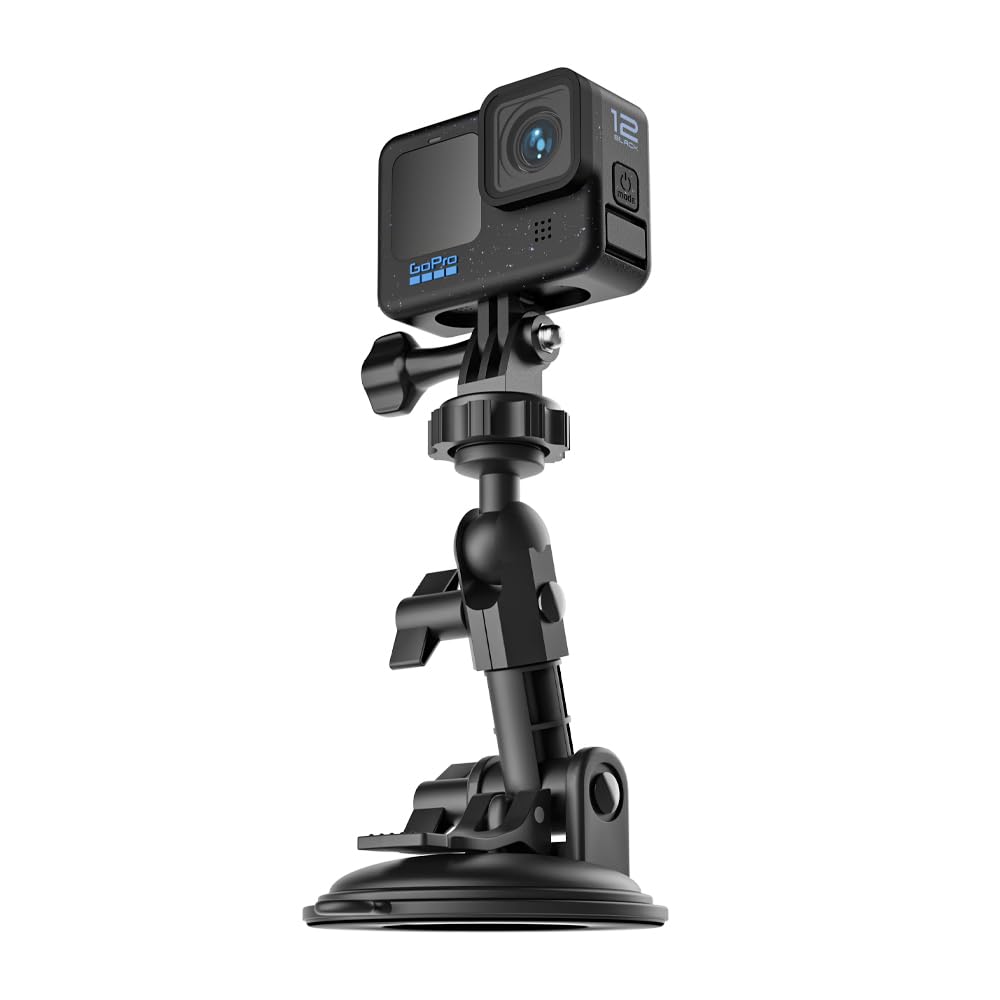 Surewo Suction Cup Car Mount For Gopro,Windshield Window Dashboard Holder With Phone Clip Compatible With Gopro Hero 13/12/11/10