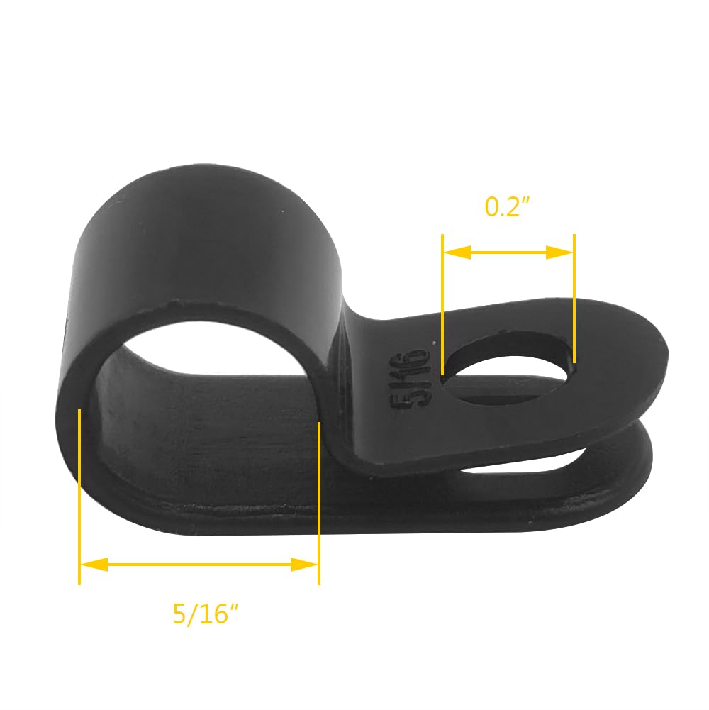 Alamic Cable Clamp R Type Cable Clip Wire Clamp 5/16'' Nylon Screw Mounting Cord Fastener Clips With Screws For Wire Management