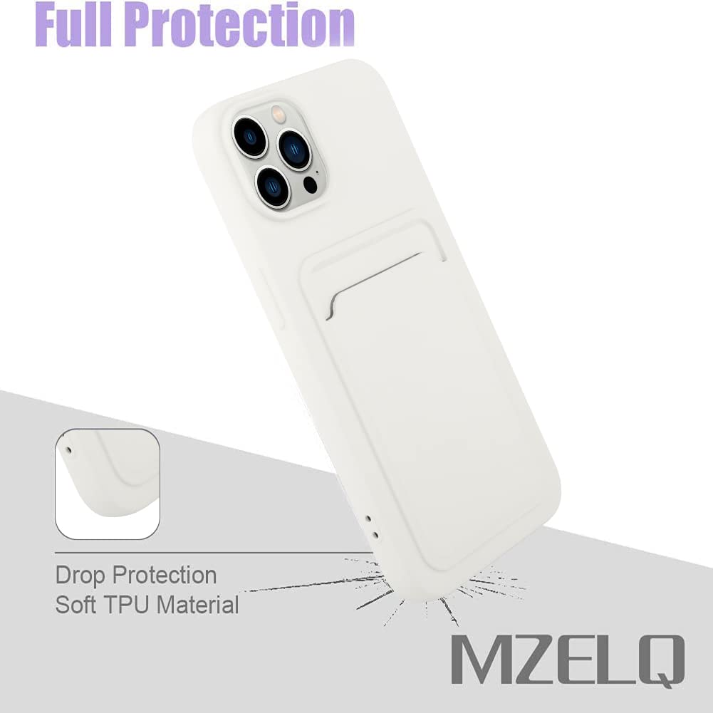 Mzelq Silicone Wallet Case For Iphone 14 Pro Max, Card Holder, Camera Protection, Screen Protector, White