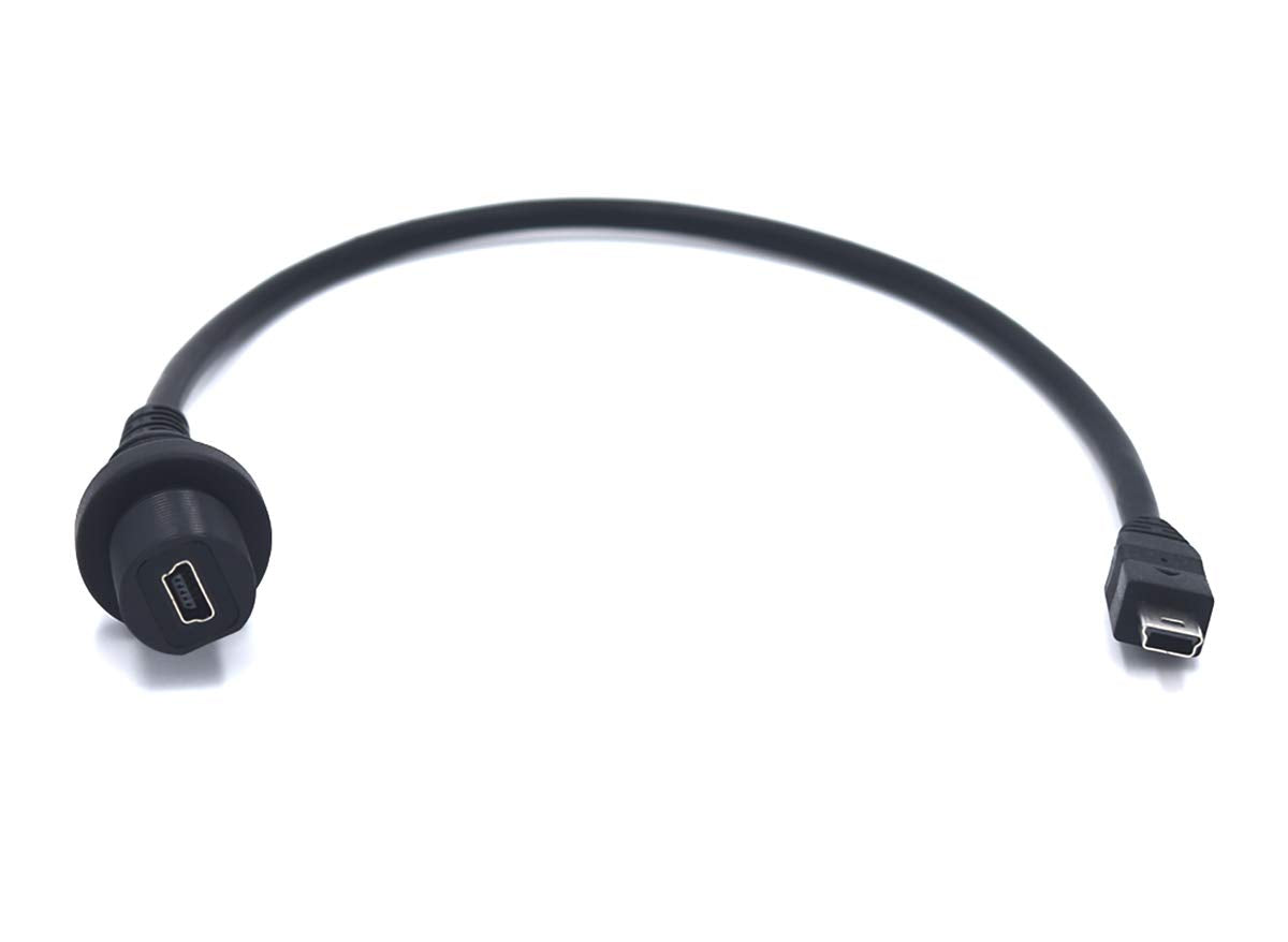 Kework Mini Usb 5 Pin Mount, 0.3 Meter Mini Usb Male To Female Flush Mount Panel Mount Extension Aux Cable For Car Truck Boat Mo