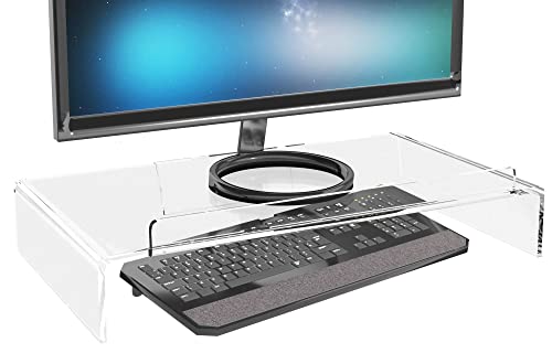 Kantek Acrylic Computer Monitor Stand With Keyboard Storage, Holds Up To 50 Pounds, 21.25'' X 11.9'' X 3.4'', Clear