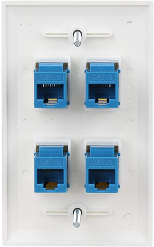 Ethernet Wall Plate 4 Port, Cat 6 Ethernet Wall Outlet Female Female, Compatible With Cat7/6/6E/5/5E Rj45 Jack Keystone Inline Coupler Wallplate Devices   Ethernet Plug In Wall Outlet   Blue