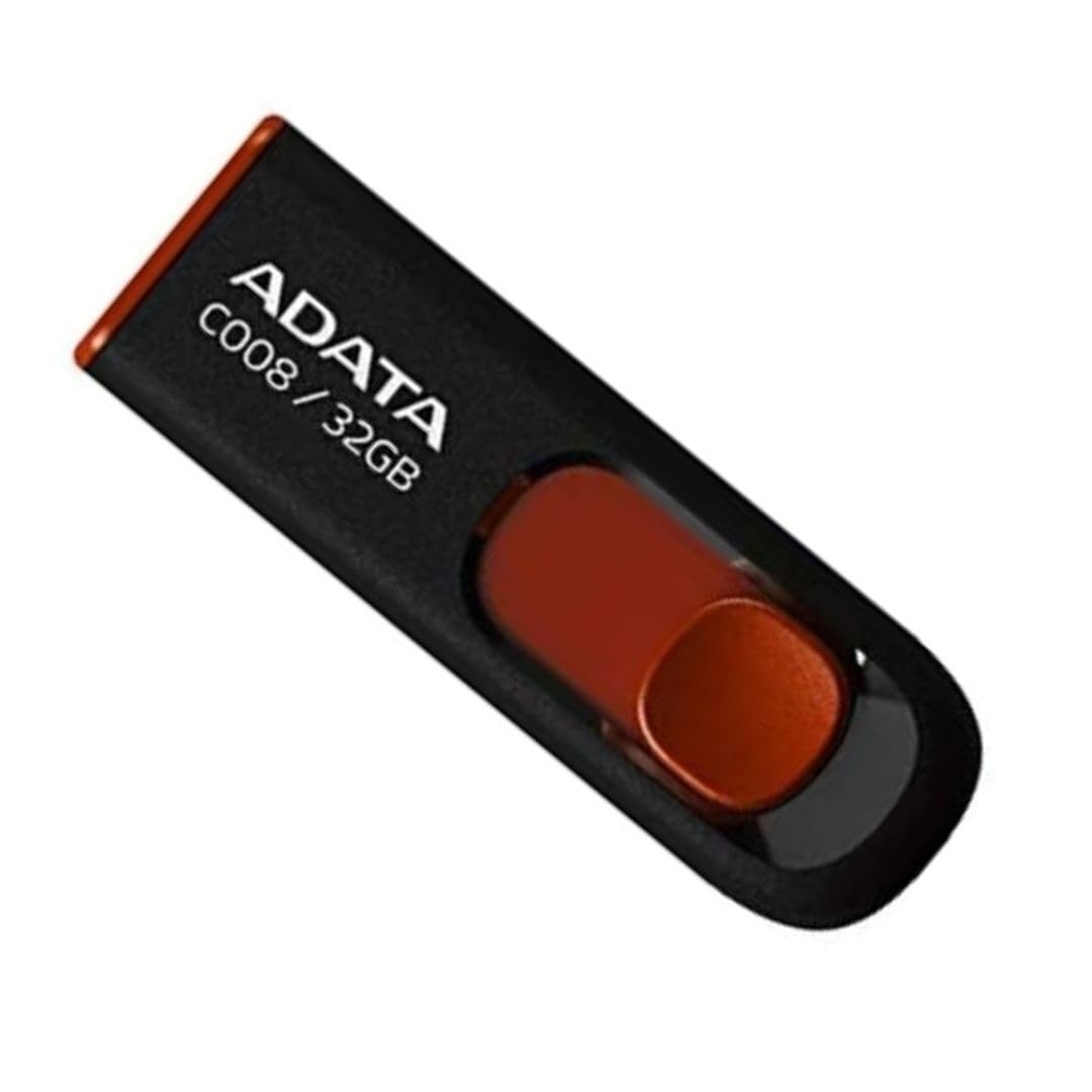 Adata C008 32Gb Usb 2.0 Retractable Capless Flash Drive, Black/Red (Ac008 32G Rkd)