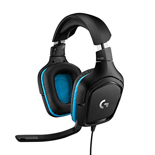 Logitech G432 Wired Gaming Headset, 7.1 Surround Sound, Dts Headphone:X 2.0, Flip To Mute Mic, Pc (Leatherette) Black/Blue