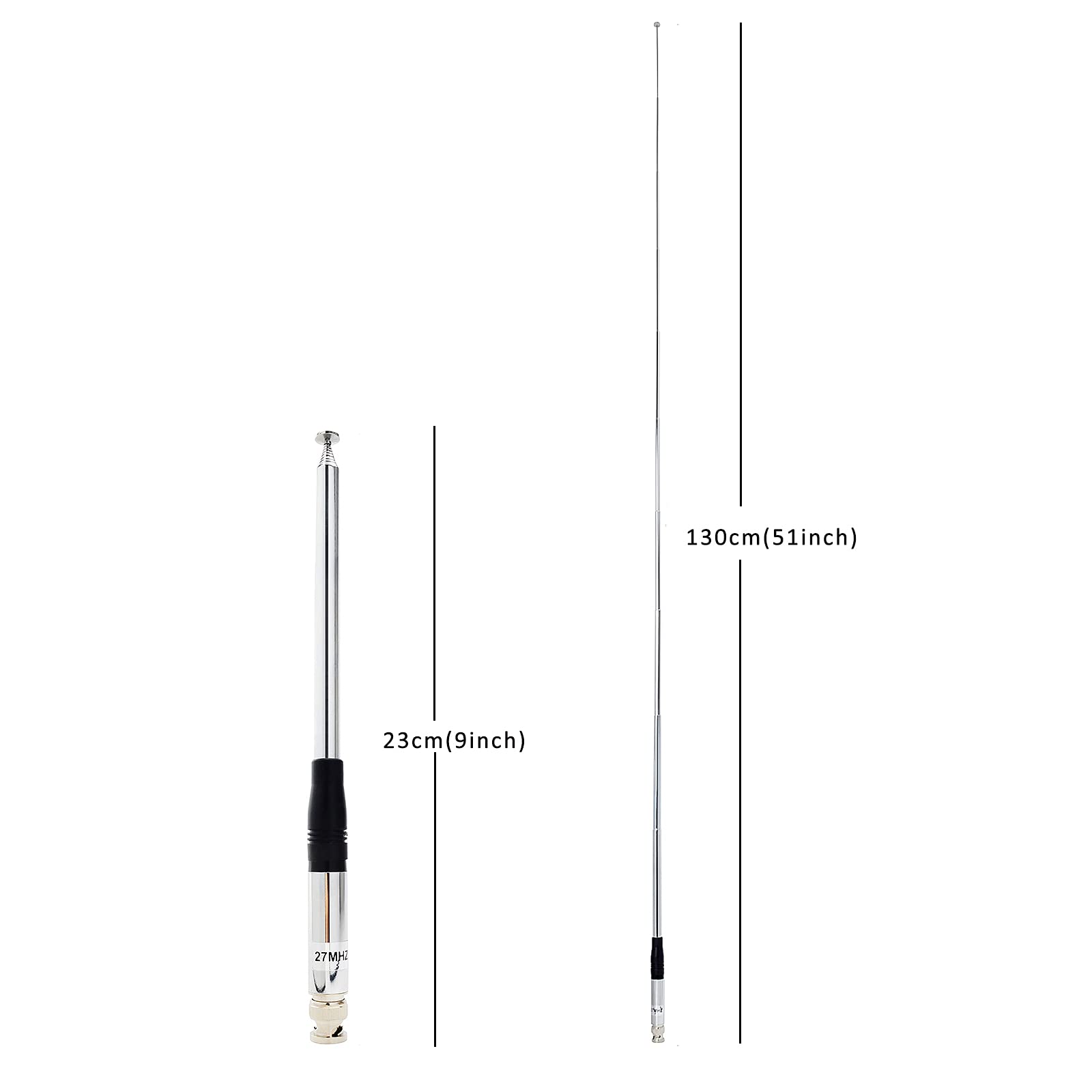 Hys 27Mhz Antenna 9 Inch To 51 Inch Telescopic/Rod Ht Antennas For Cb Handheld/Portable Radio With Bnc Connector Compatible With