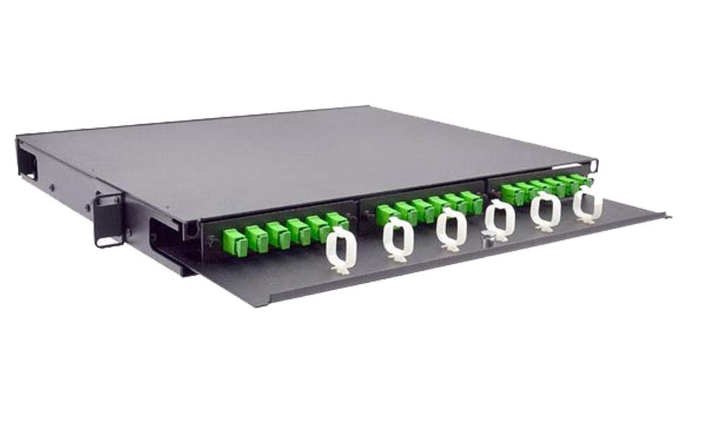 1U Fiber Optic Patch Panel, Capacity 3 Lgx Adapter Plates/Cassettes/Modules, Unloaded, Solid Door, Black Powder Coat