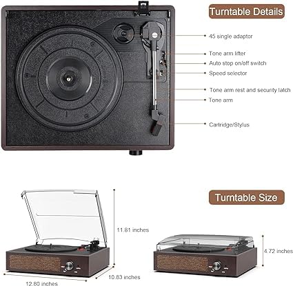 Vinyl Turntable, Bluetooth Portable Vinyl Turntable Vinyl Turntable With 3 Speed 33/45/78 Rpm And Built In 2 Stereo Speakers  Na