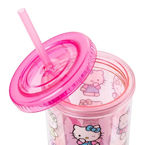 Silver Buffalo Sanrio Hello Kitty Expressions Poses Plastic Cold Cup With Lid And Straw, 20 Ounces
