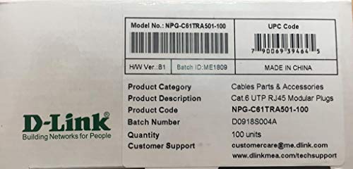 DLink Cat 6 Rj 45 Cable Connector  Pack Of 100 Pieces,Silver