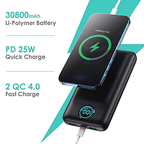 Portable Charger Power Bank 30,800Mah Lcd Display Power Bank,25W Pd Fast Charging +Qc 4.0 Quick Phone Charging Power Bank Tri-Ou