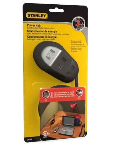 Stanley 31369 Powerhub Tabletop Polarized 3 Outlet Extension Cord, Black