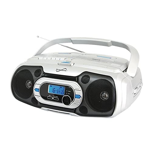 Supersonic Bluetooth Compatible Portable Mp3/Cd Cassette Fm Radio Boombox, White, Small (Sc 729Bt)
