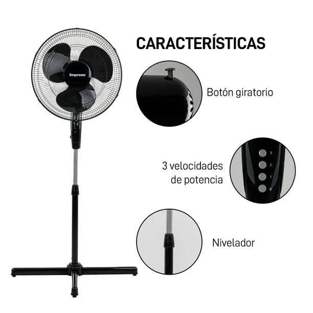 Impress Im 717B, 16 In Oscillating Stand Fan Black