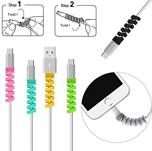 Kddom 20 Pieces Charger Cable Saver Protector Spiral Tube Wire Management Organizer Protective Cord Sleeve For All Cell Phones,