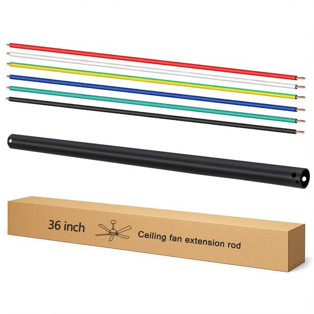 Feylan 36 Inch Ceiling Fan Downrod with UL Wires, Matte Black, 1-Inch Diameter, Unthreaded