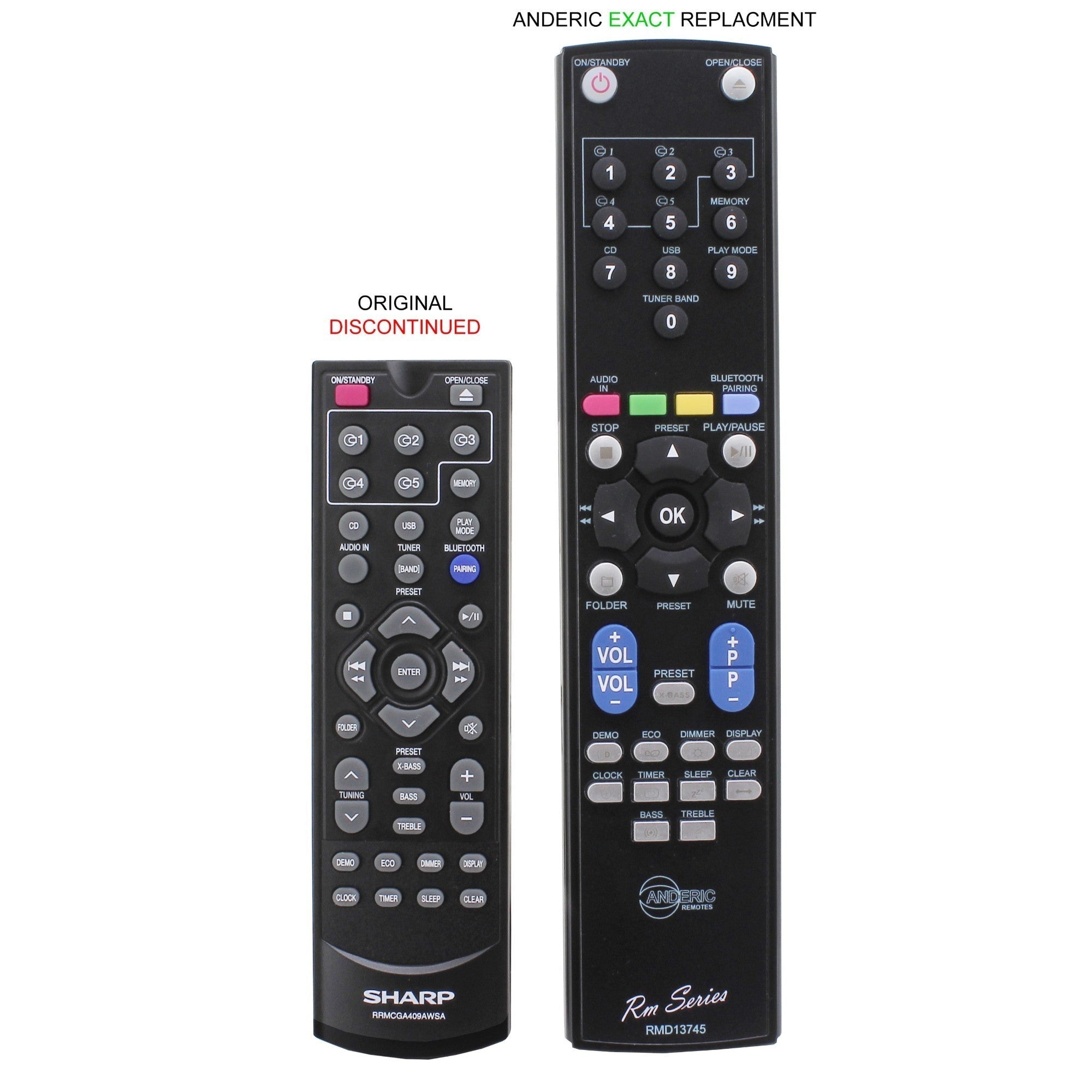 Anderic Substitute for Sharp RRMCGA397AWSA 5 Disc Mini Component System Audio Remote Control [RMD13745]