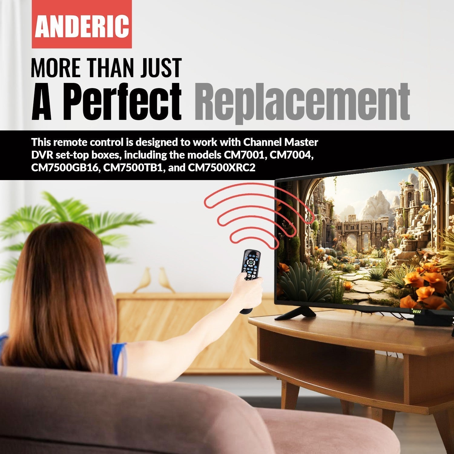 Anderic Substitute For Channel Master CM7500GB16rem Digital TV Tuner Converter Remote Control [RRCM7500]