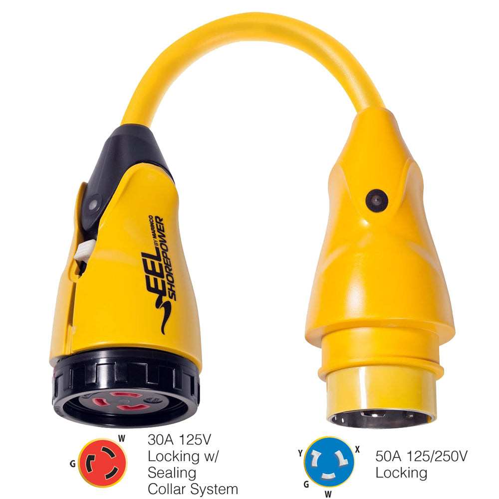 Marinco P504-30 Eel 30A-125V Female To 50A-125/250V Male Pigtail Adapter - Yellow,WBAUVA001344000
