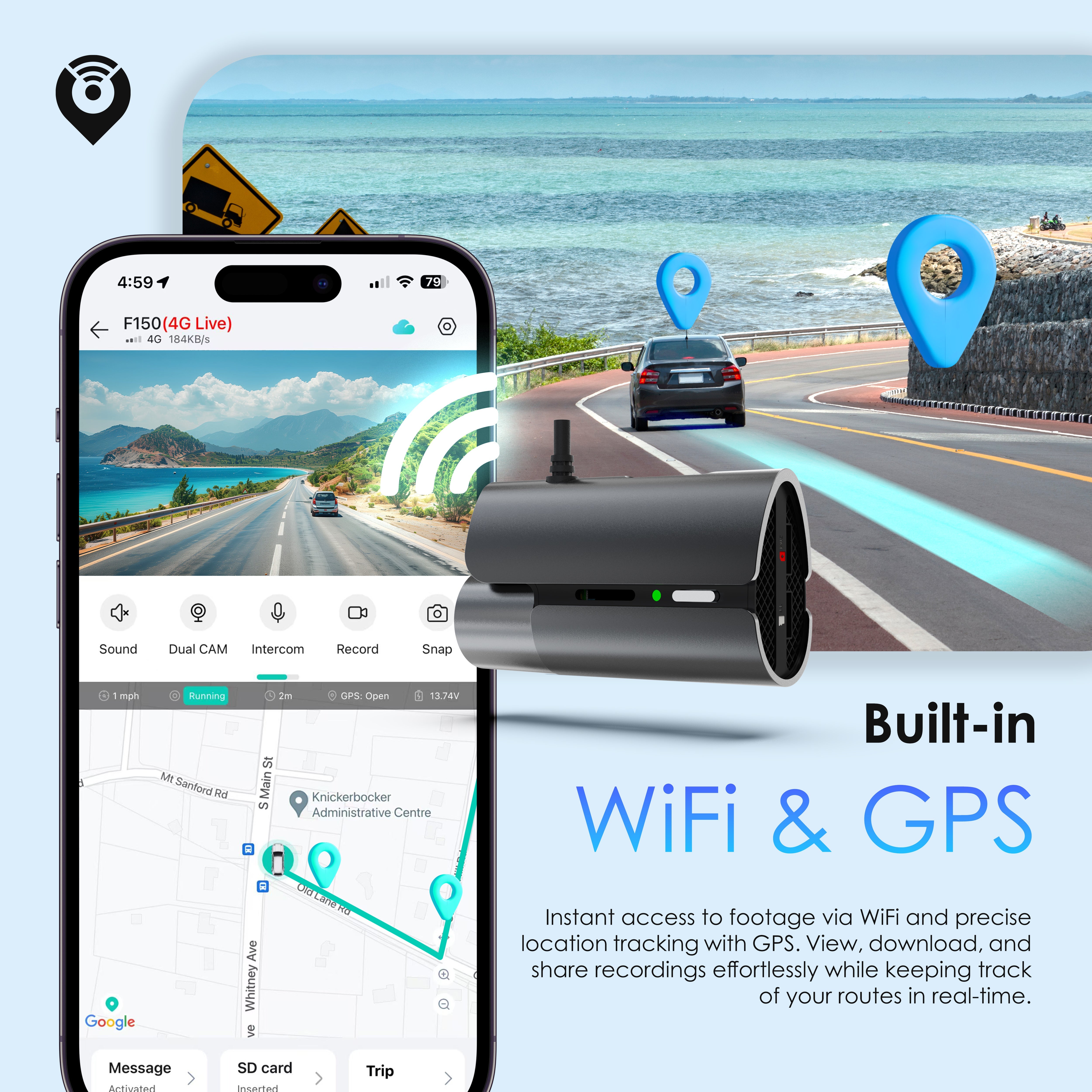 Rexing 4G LTE 2-Channel Dash Cam with GPS – 2.5K Front + 1080p Rear | Real-Time Remote Access & Alerts