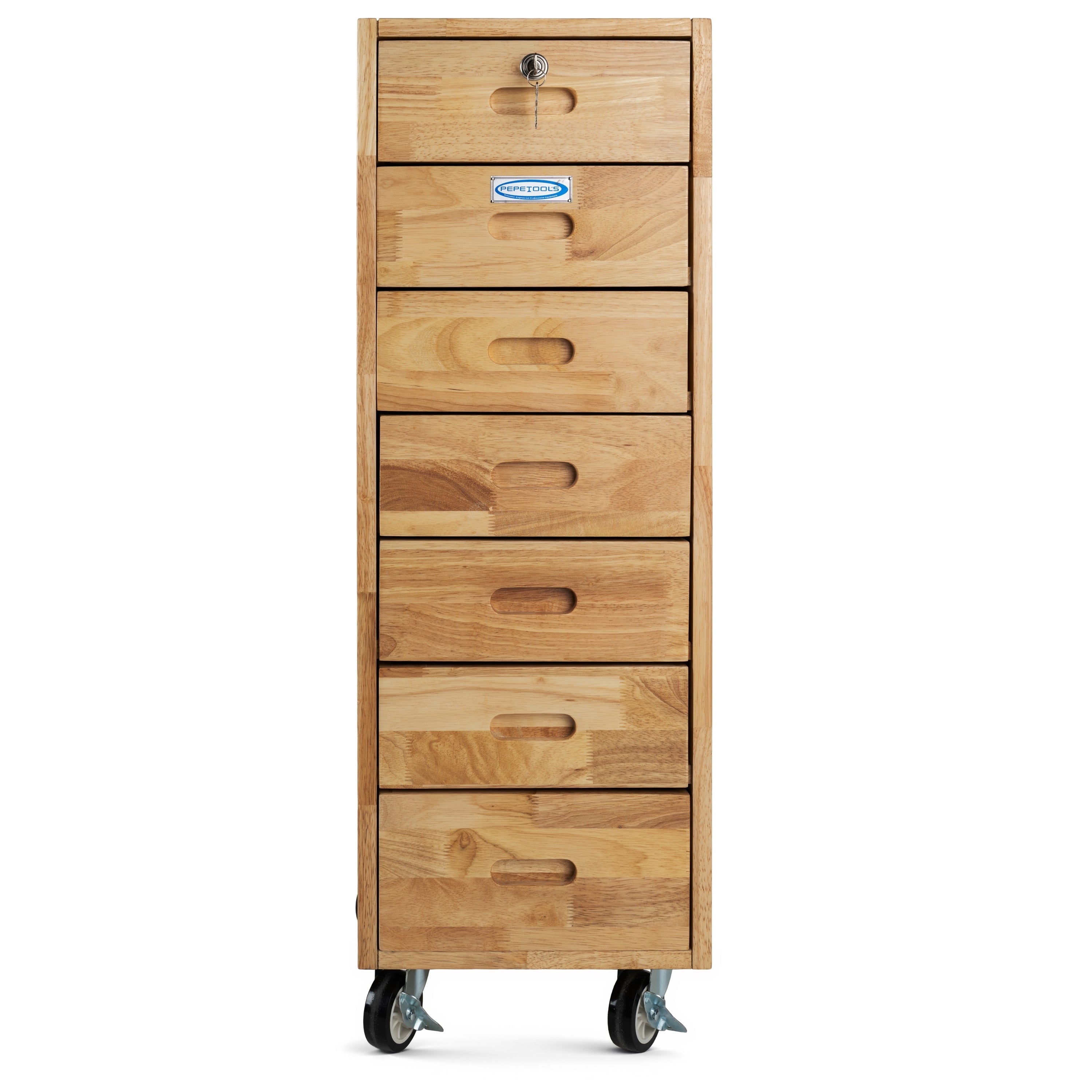 7 Drawer Rolling Cabinet - Heavy Duty Casters, Hardwood