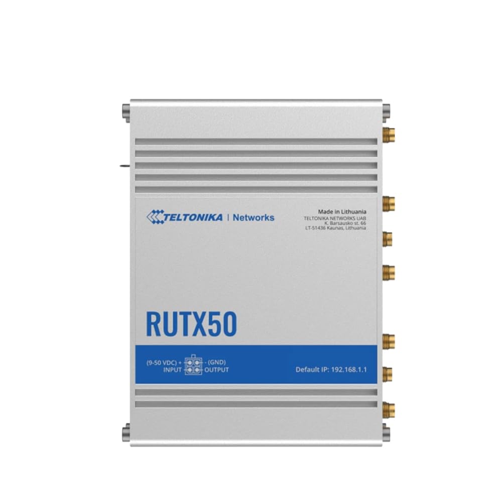 Teltonika RUTX50000000 Model RUTX50 Industrial 5G Router, Speeds up to 3.3 Gbps, Dual SIM, Up to 150 Simultaneous Connections, E