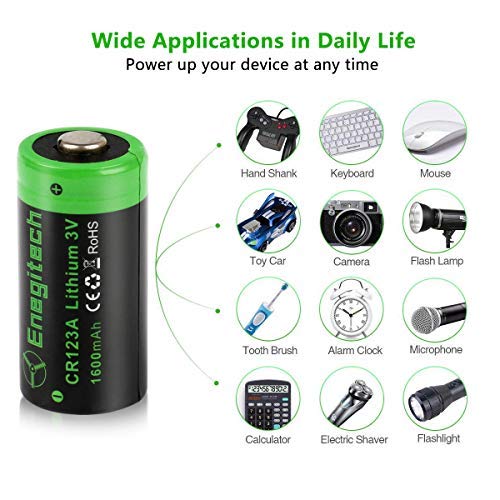 Enegitech CR123A Lithium Batteries 3V 1600mAh Non-Rechargeable 12 Pack