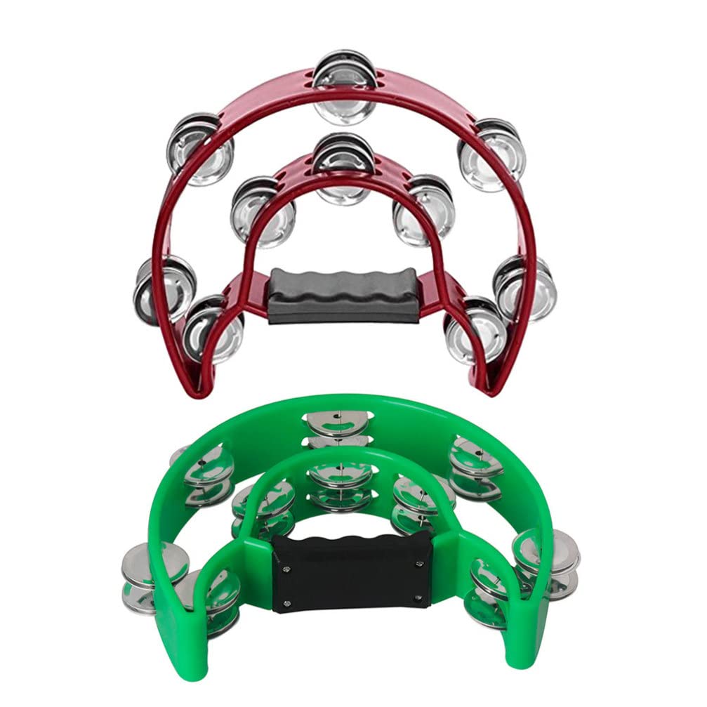 HEALLILY Musical Toys 2pcs Double Row Tambourine Half Moon Musical Tambourine Jingles Bell Hand Held Percussion Drum Noise Maker