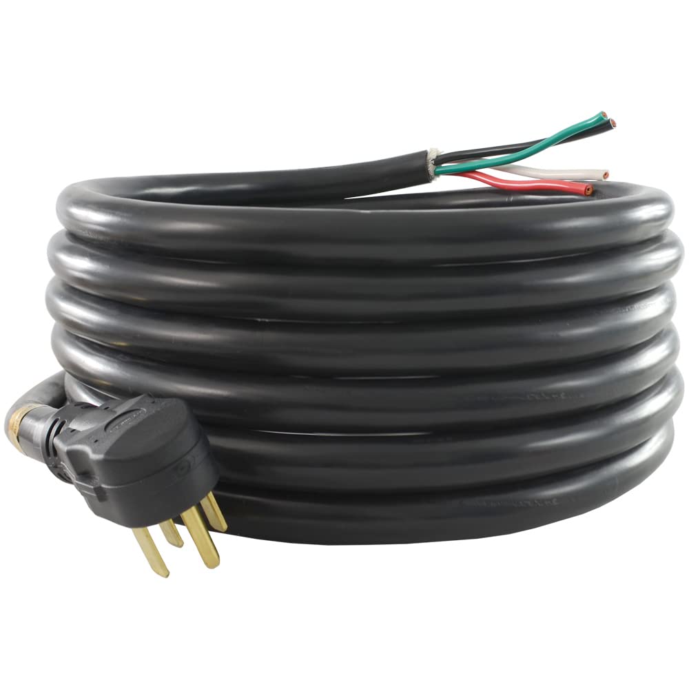 Conntek 14302 RV/Generator Power Cord 30-Foot 50 Amp Male Plug to Bare Wire, Black