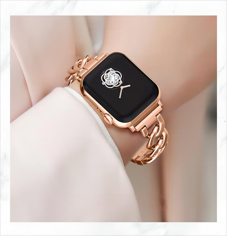 Kolgios 42/44/45Mm Rose Gold Women, Men Cool Chain Metal Bands Compatible For Apple Watch Se Series 5 Series 6 Girl'S Durable Re