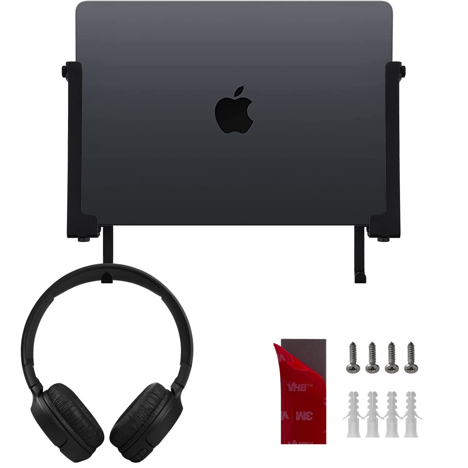 Ifcase Aluminum Wall Laptop Mount Holder For Macbook Air, Pro, Surface, Ipad, Tablets, Cell Phones With Headphone Hook, Anti Scr