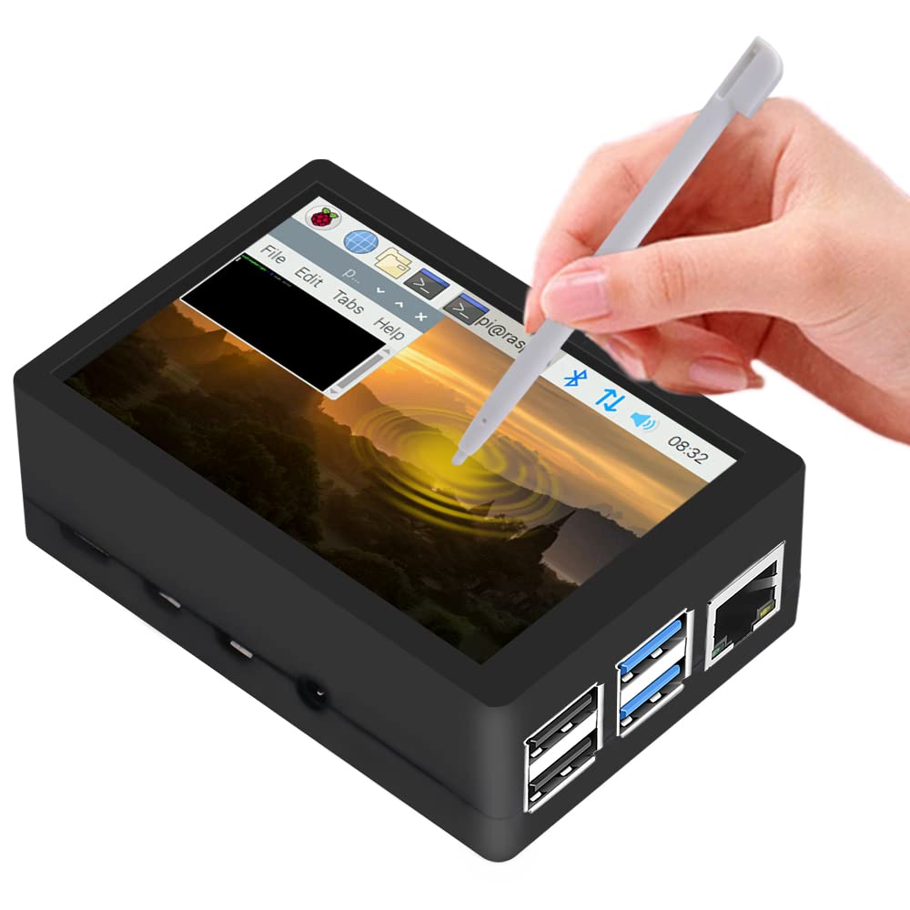 Geeekpi 3.5 Inch Touch Screen With Case For Raspberry Pi 4, With Fan And Heatsinks, 320X480 Resolution Tft Lcd Display For Raspb